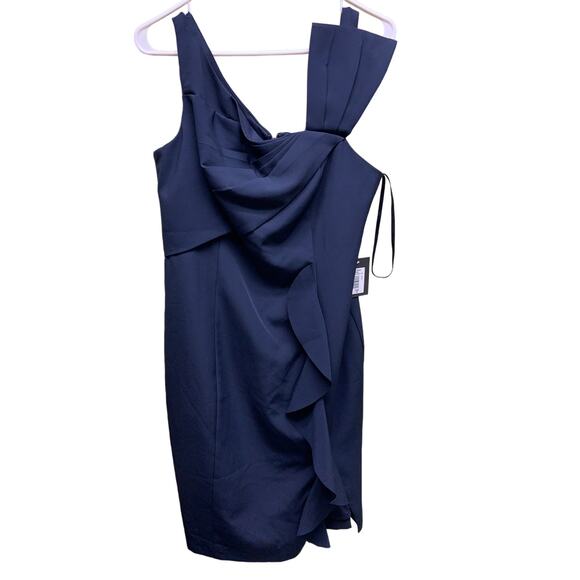 Marina Blue Sleeveless Bodycon Asymmetrical Neckline Formal Dress Size 10 NWT - Picture 2 of 6